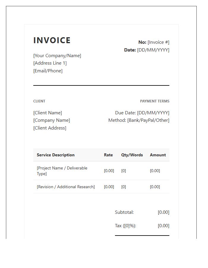 Professional Copywriting Purchase Invoice Template
