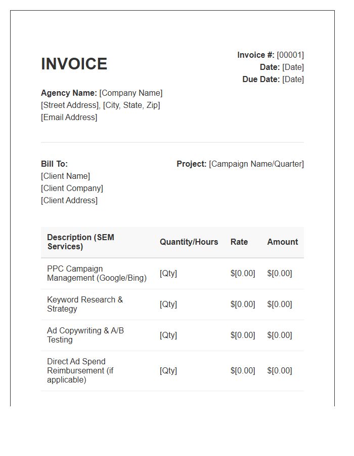 Search Engine Marketing Purchase Invoice Template