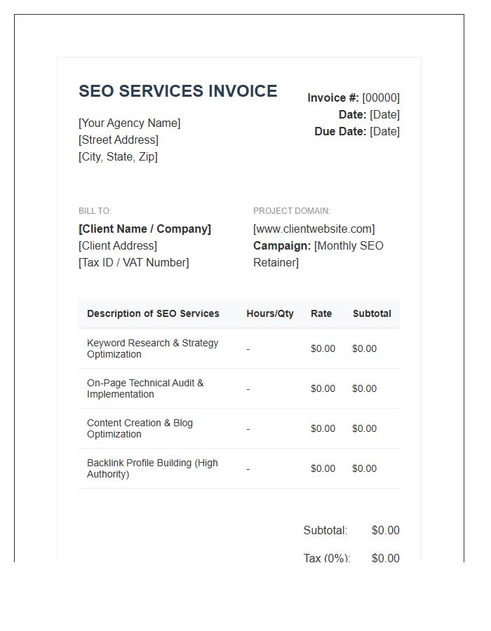 Search Engine Optimization Purchase Invoice Template
