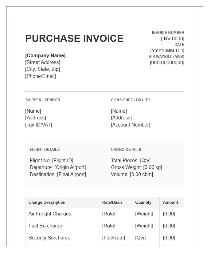 Air Cargo Purchase Invoice Template