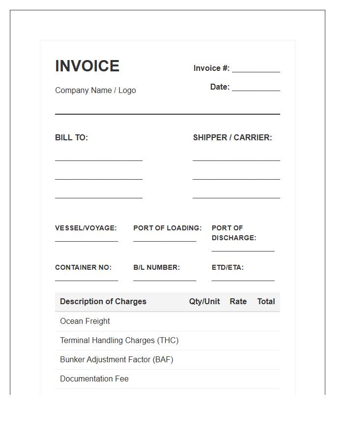 Container Shipping Purchase Invoice Template