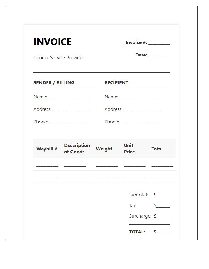 Courier Service Purchase Invoice Template