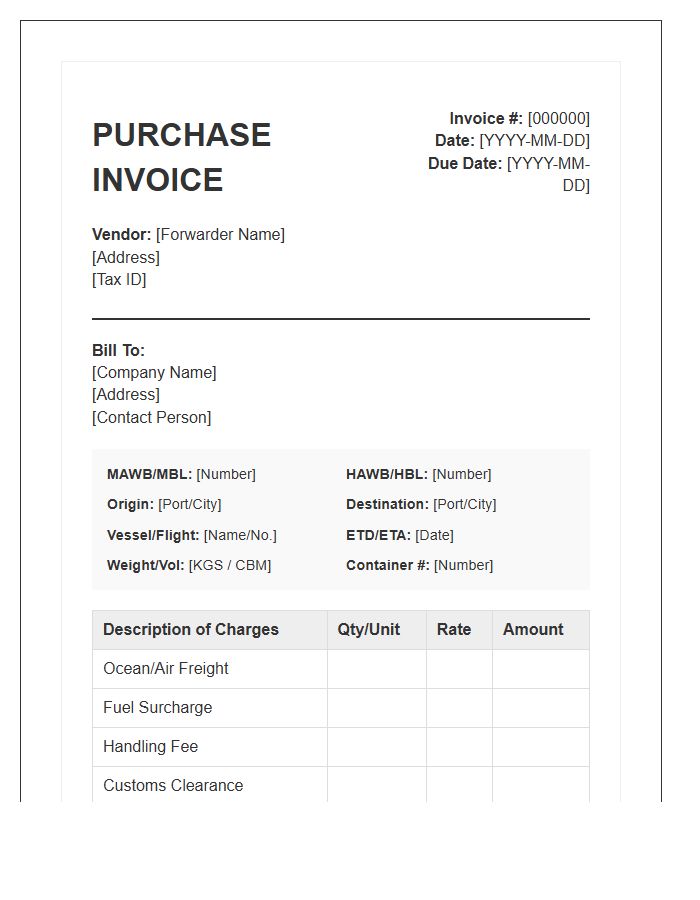 Freight Forwarding Purchase Invoice Template