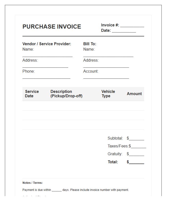 Ground Transportation Purchase Invoice Template
