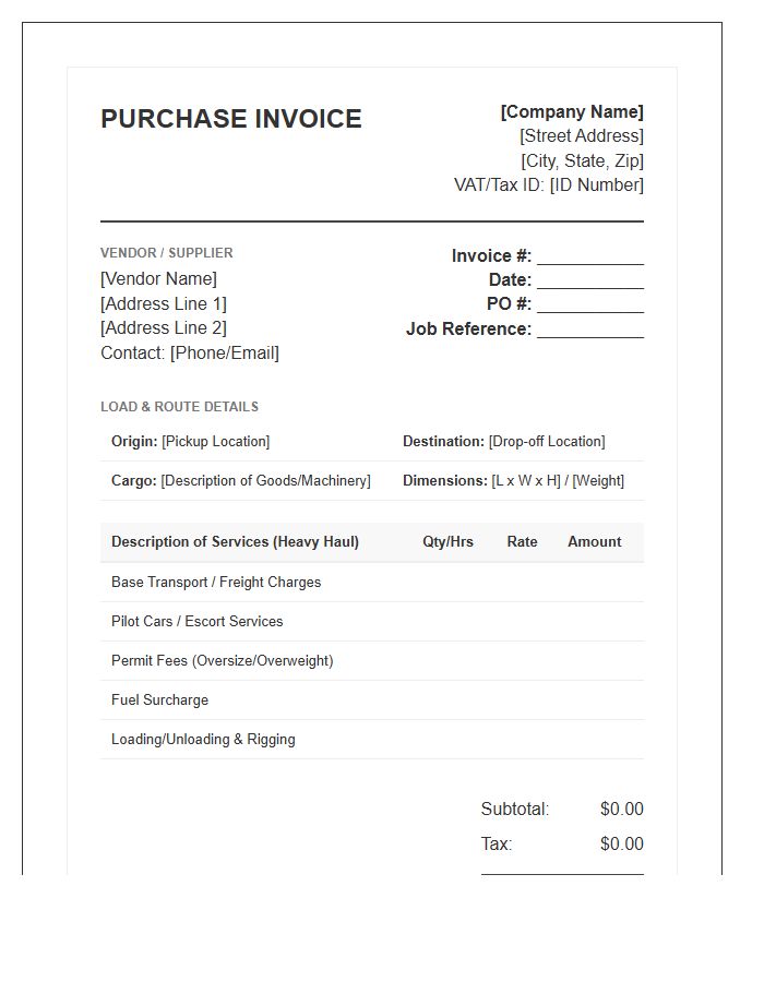 Heavy Haulage Purchase Invoice Template