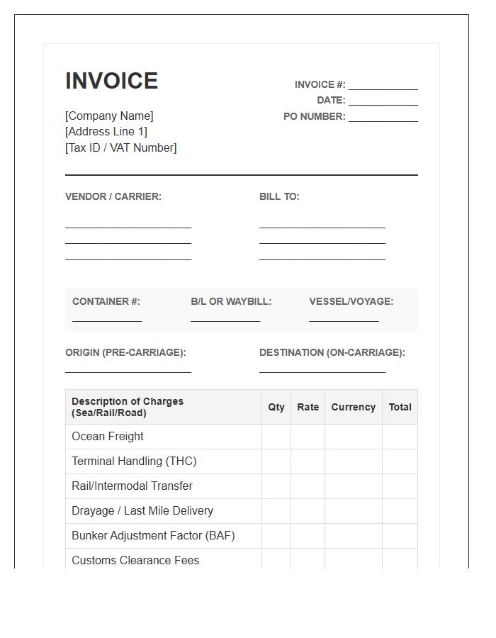 Intermodal Transport Purchase Invoice Template