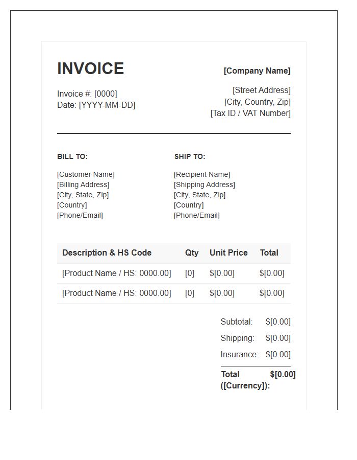 International Shipping Purchase Invoice Template