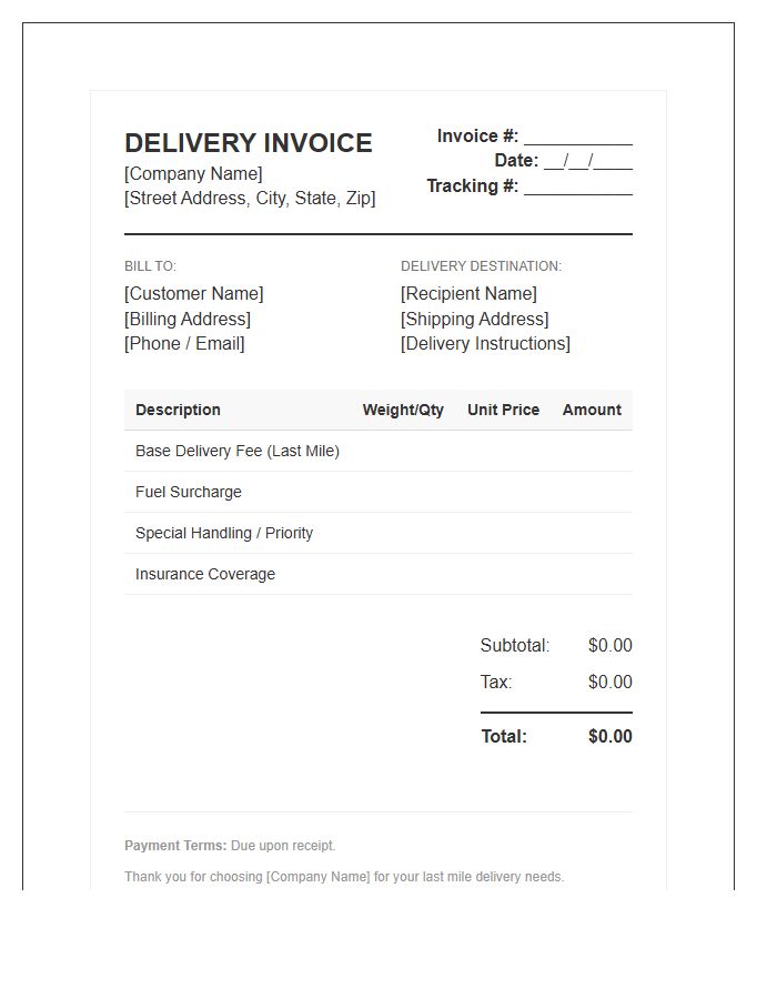 Last Mile Delivery Purchase Invoice Template