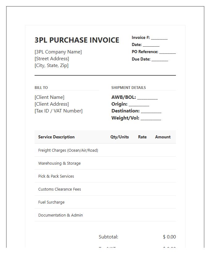 Third Party Logistics Purchase Invoice Template