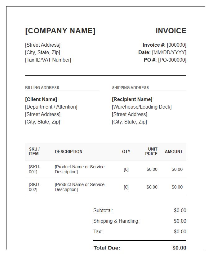 Corporate Ecommerce Procurement Invoice Template