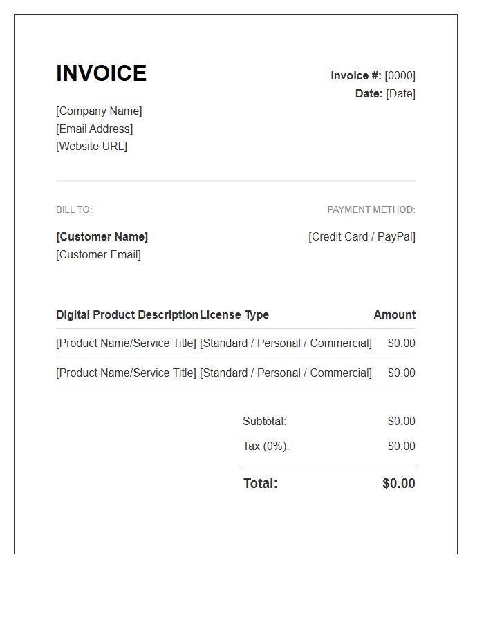 Digital Product Sales Invoice Template