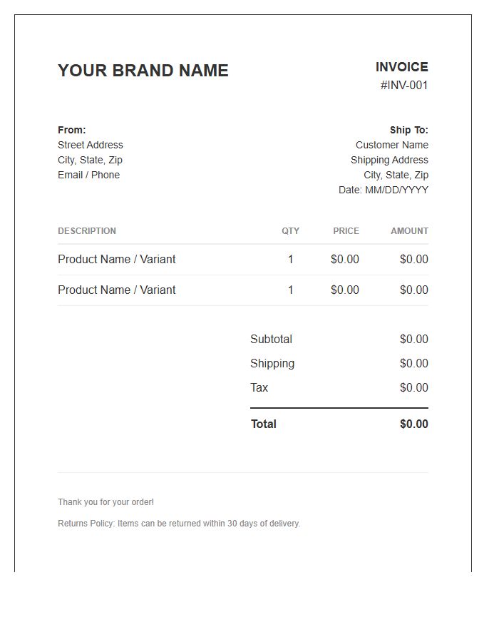 Direct To Consumer Invoice Template