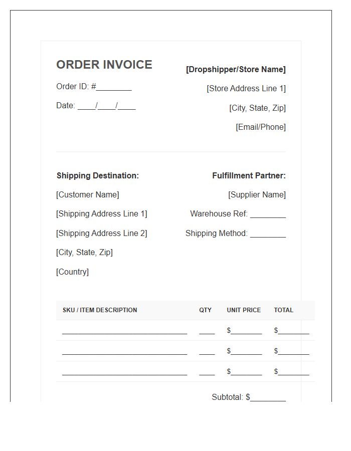 Dropshipping Fulfillment Order Invoice Template