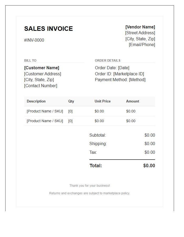 Marketplace Vendor Sales Invoice Template
