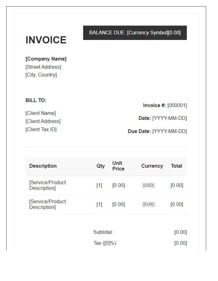 Multi Currency Online Invoice Template