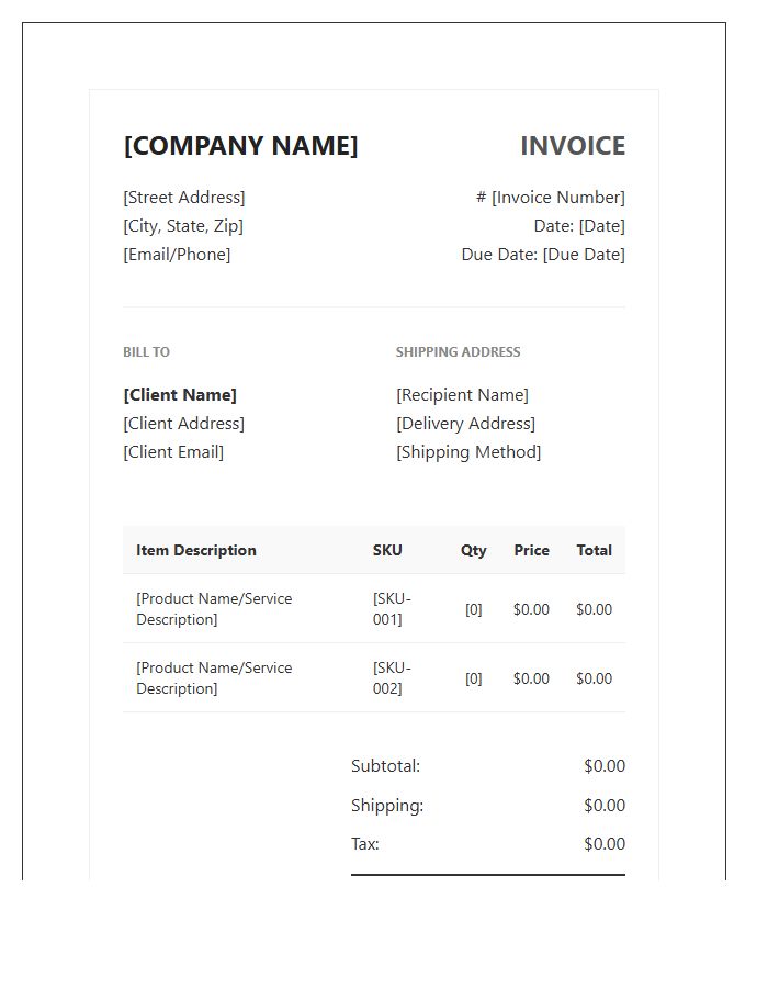Professional Ecommerce Client Invoice Template