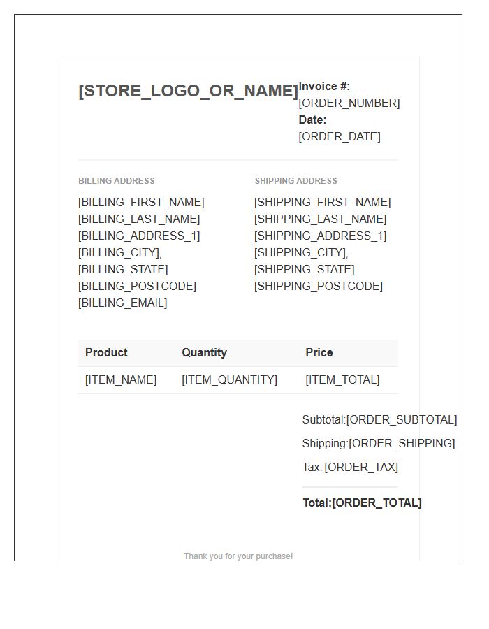 WooCommerce Transactional Invoice Template