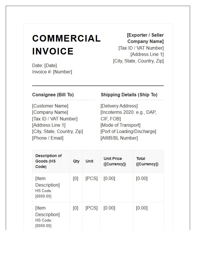 Comprehensive International Purchase Invoice Template
