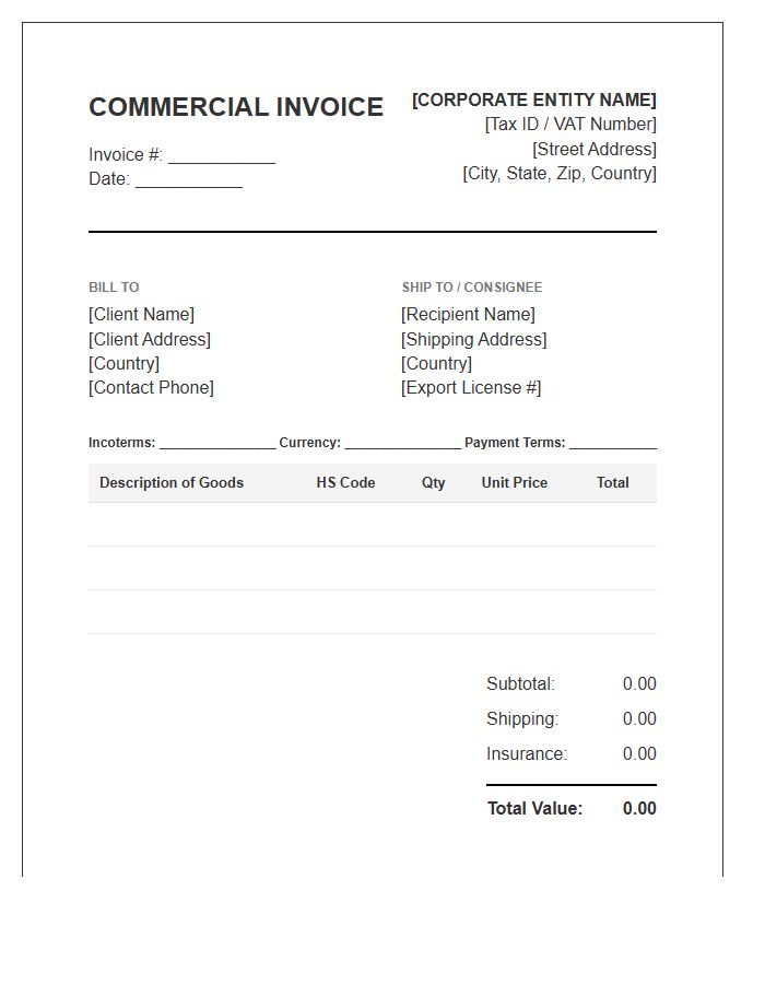 Corporate International Purchase Invoice Template