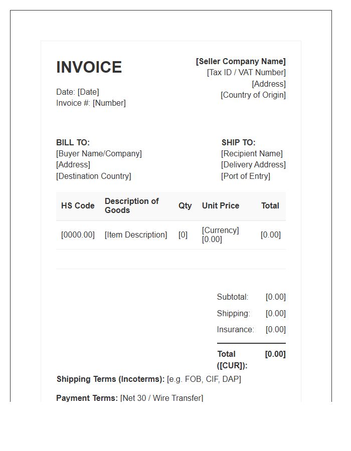 Cross Border Goods Purchase Invoice Template