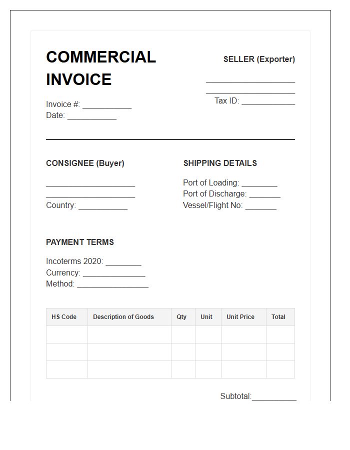 Global Trade Purchase Invoice Template