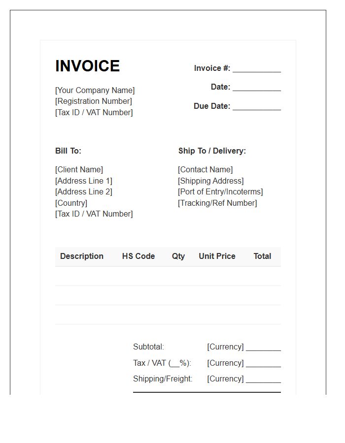 Multi Currency International Purchase Invoice Template