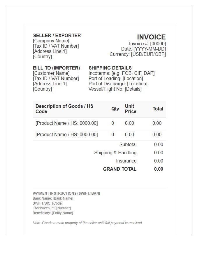Overseas Transaction Purchase Invoice Template