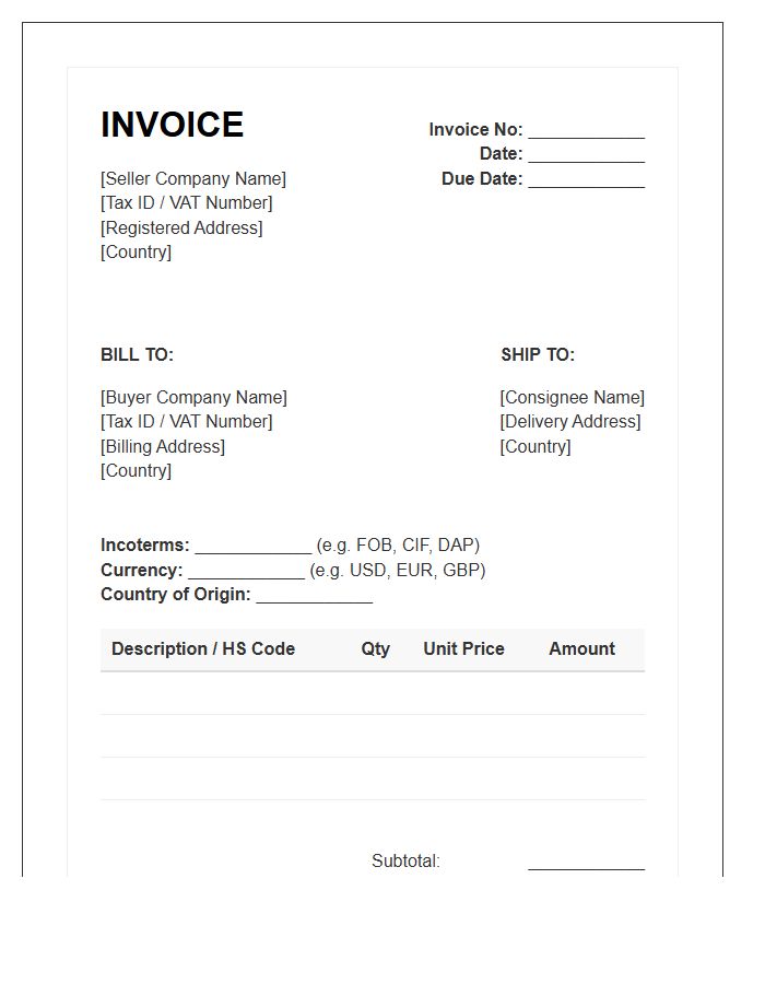 Transnational Purchase Invoice Template