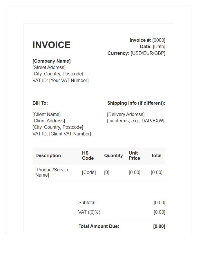 Vat Registered International Purchase Invoice Template