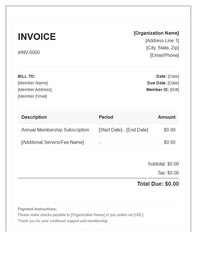 Annual Membership Subscription Invoice Template