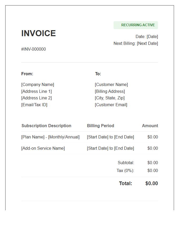 Automated Recurring Subscription Invoice Template
