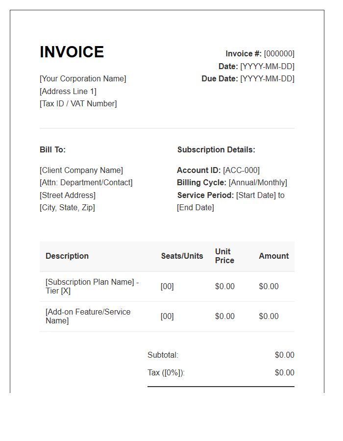 Corporate Account Subscription Invoice Template