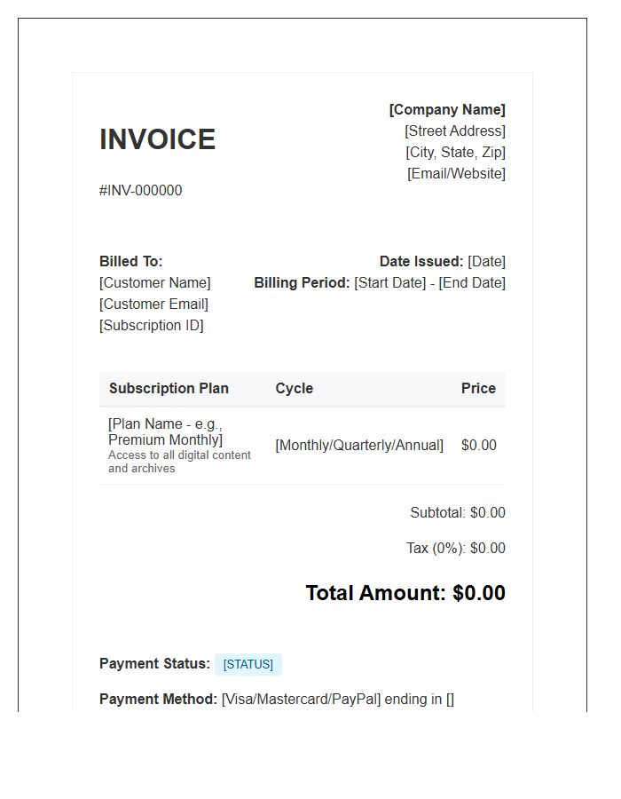 Digital Content Subscription Invoice Template