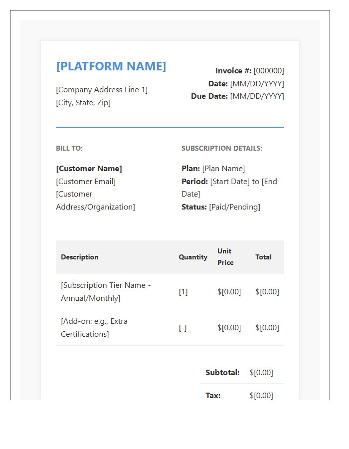 Educational Platform Subscription Invoice Template