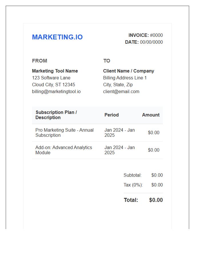 Marketing Tool Subscription Invoice Template
