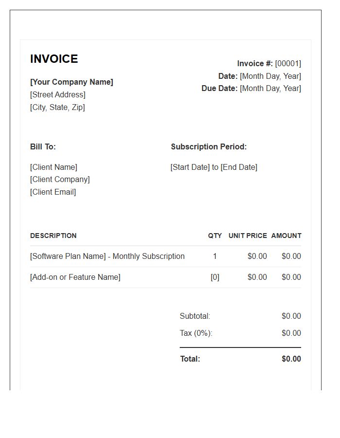 Monthly Software Subscription Invoice Template
