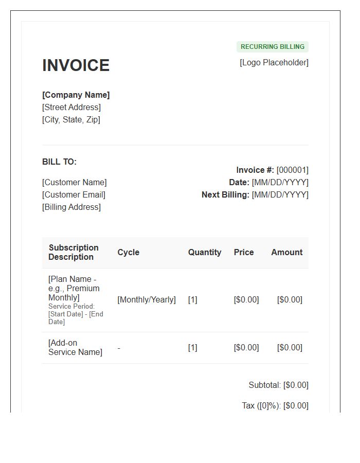 Recurring Billing Subscription Invoice Template