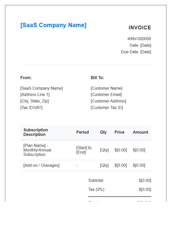 SaaS Subscription Purchase Invoice Template