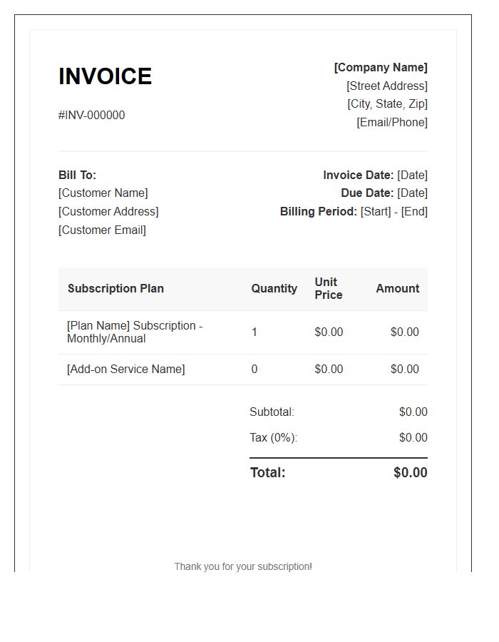 Standard Subscription Plan Invoice Template