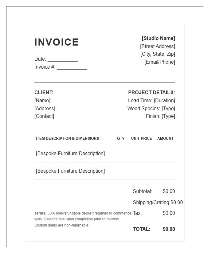 Bespoke Furniture Order Invoice Template