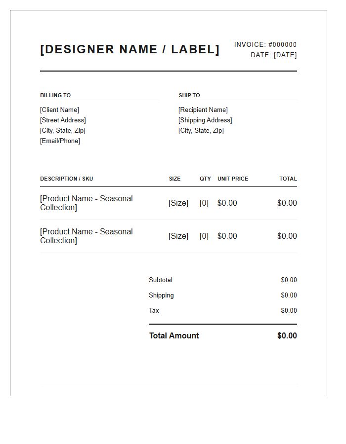 Designer Fashion Retail Invoice Template