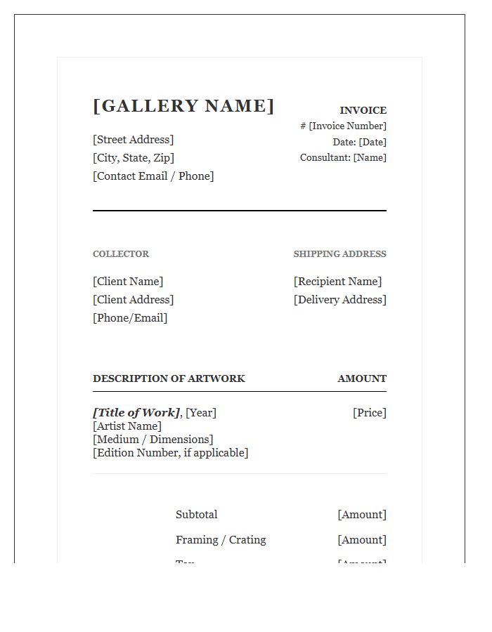 Exclusive Art Gallery Purchase Invoice Template