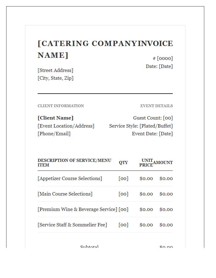 Fine Dining Catering Invoice Template