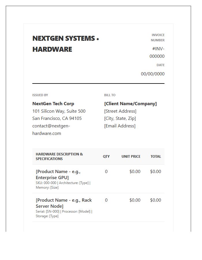 High End Technology Hardware Invoice Template