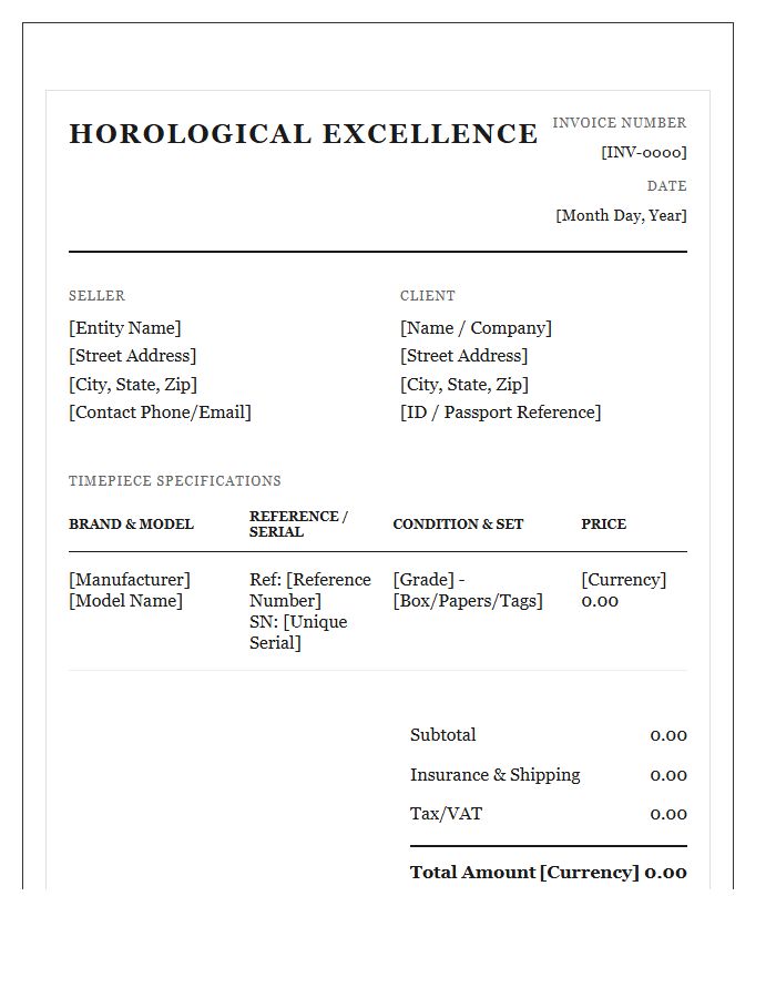 High End Watch Transaction Invoice Template