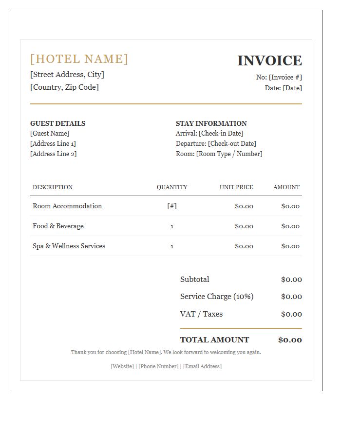 Luxury Hotel Stay Invoice Template
