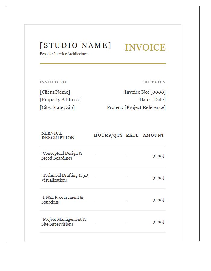 Luxury Interior Design Service Invoice Template