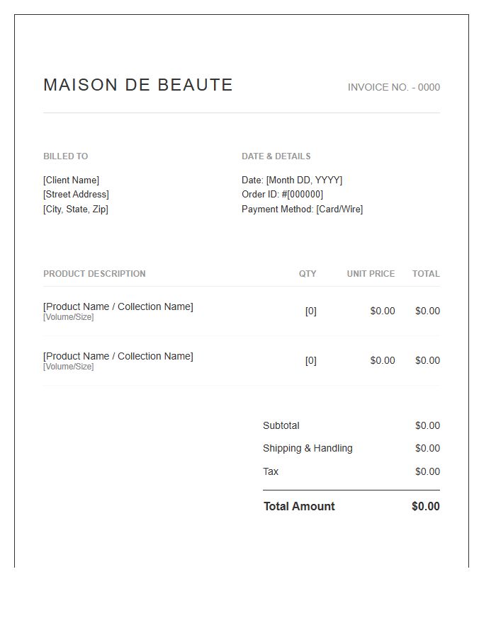 Luxury Skincare Product Invoice Template
