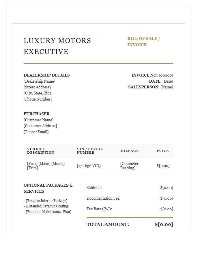 Luxury Vehicle Sales Invoice Template