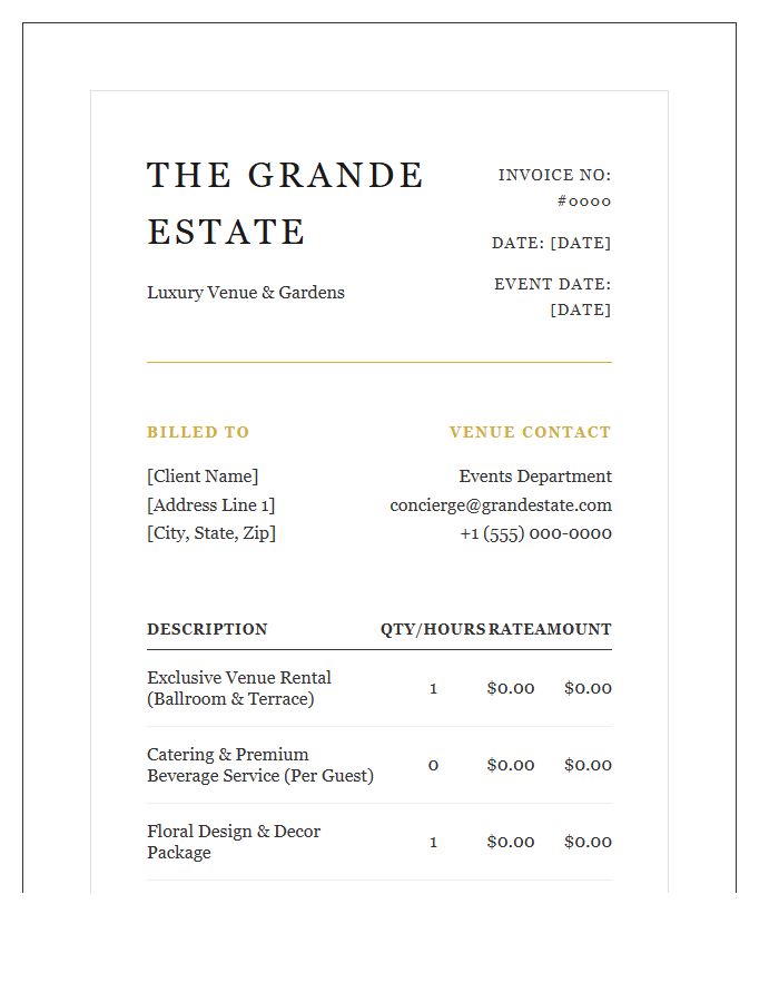 Luxury Wedding Venue Invoice Template